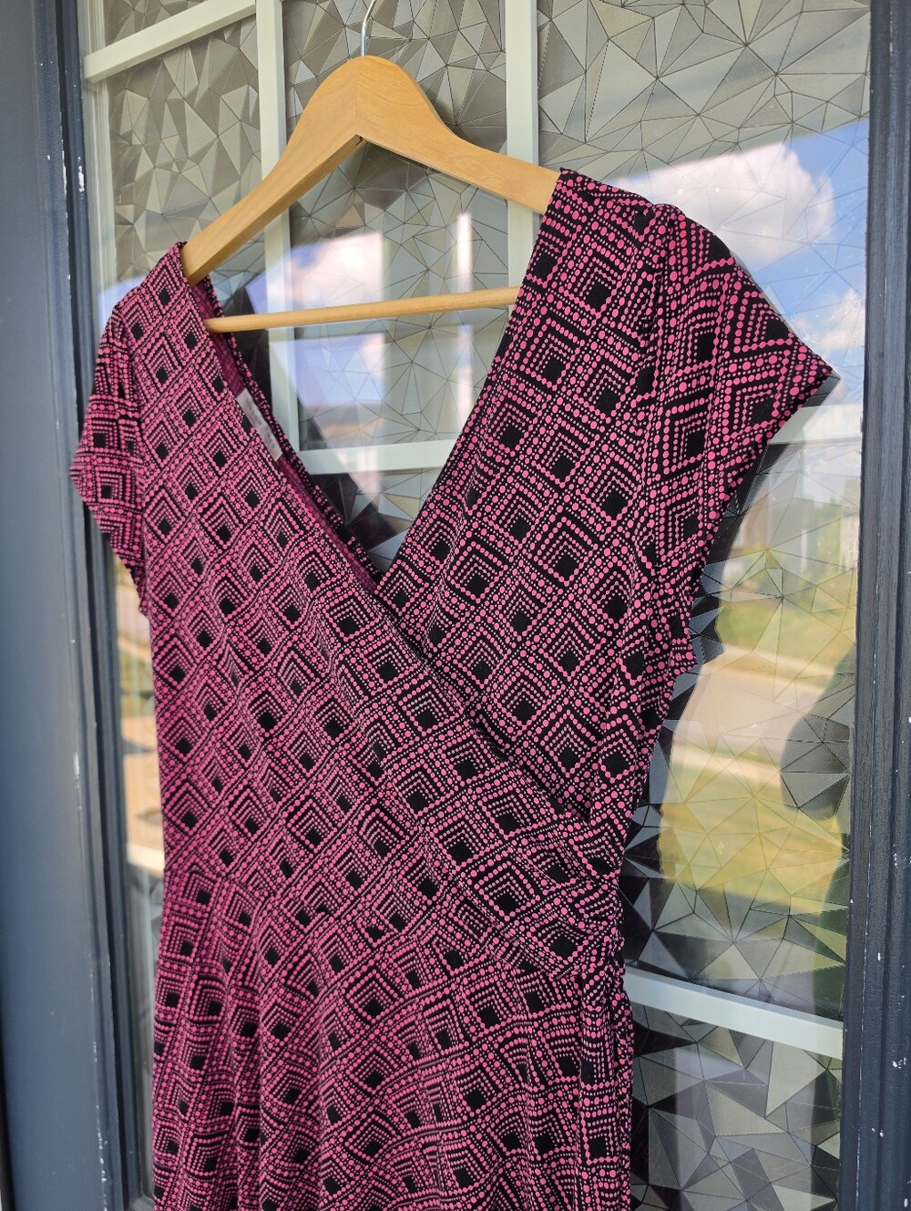 Women's Pink and Black Geometric Wrap Dress